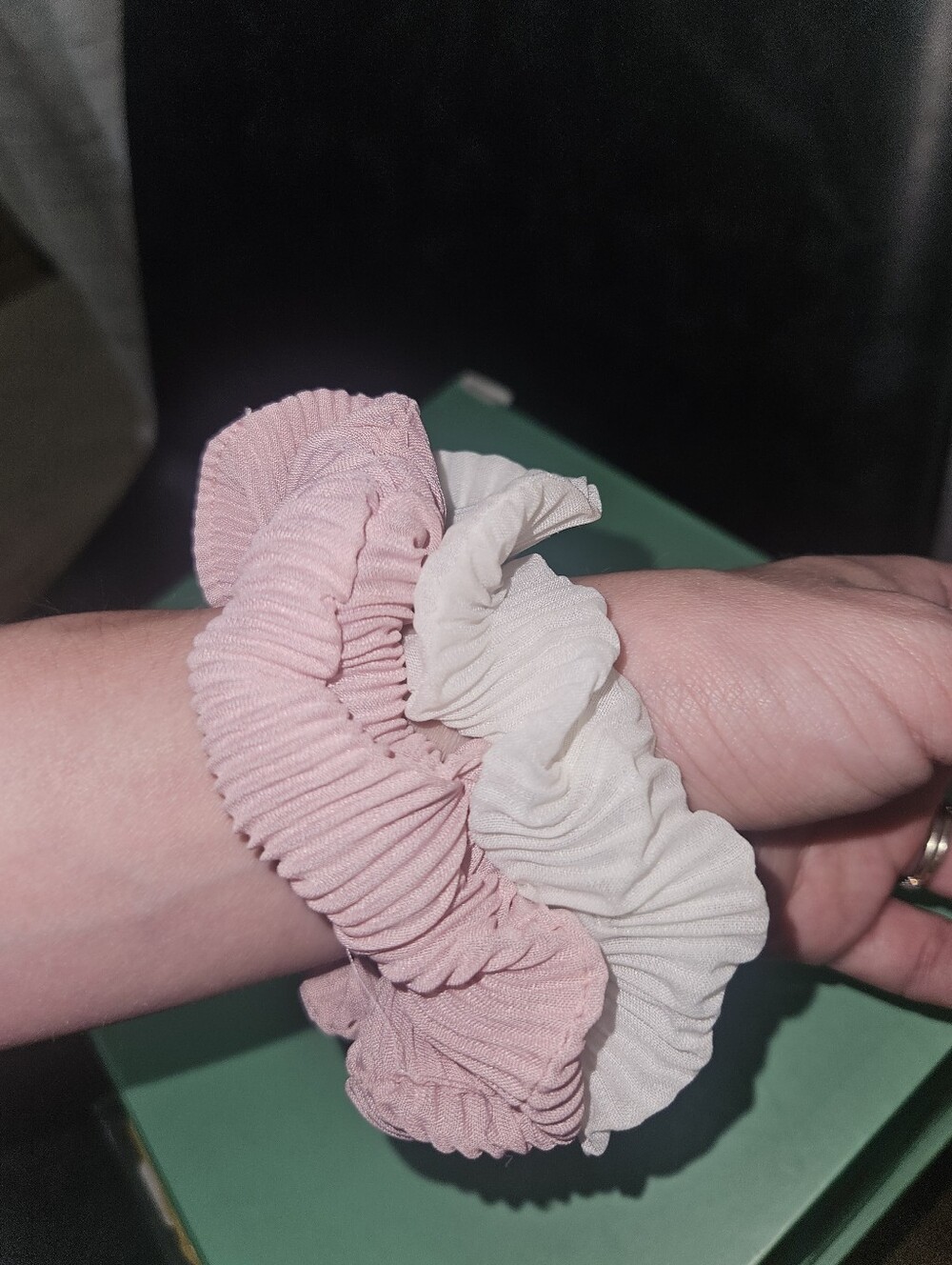 Soft Ruffle Scrunchie Duo in Blush Pink and Cream